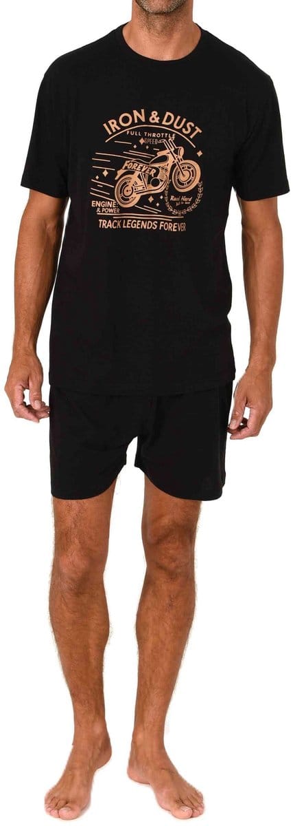 Normann herenpyjama shorty met korte mouwen en print op de voorkant