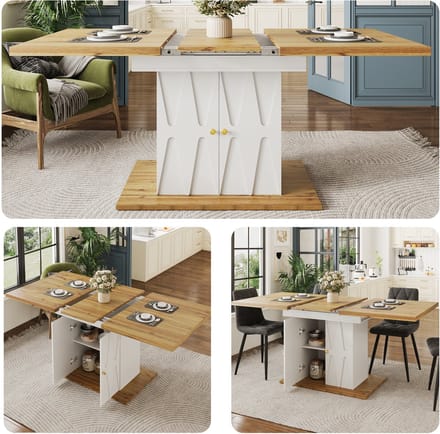 Eettafel - 110-140 x 70 x 76.5 cm - Uitschuifbare Tafel met Reliëfdecor - Houtfineer - Houtkleur