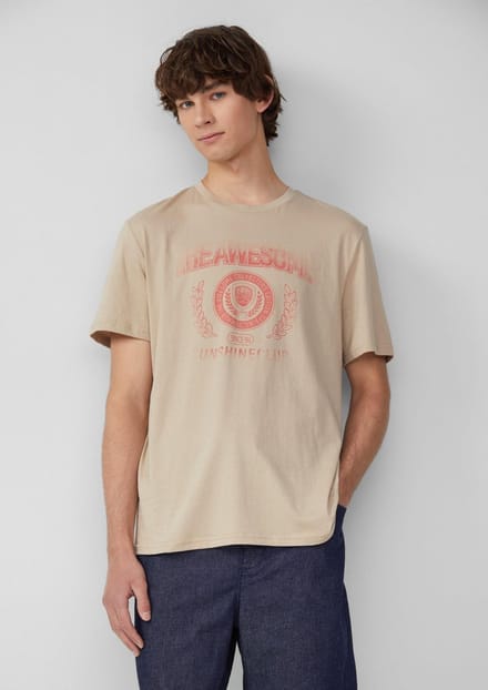 Basic T-shirt met ronde hals en print QS