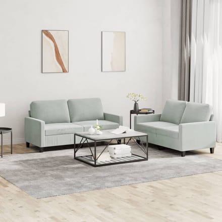 vidaXL - 2-delige - Loungeset - met - kussens - fluweel - lichtgrijs