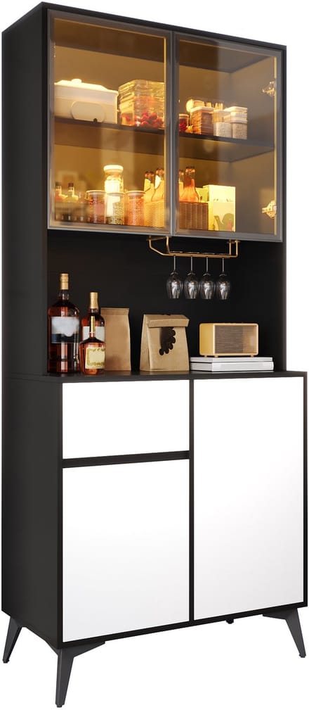 Clruro Vitrinekast - 80 x 40 x 180 cm - met LED en app-bediening - MDF - Wit + zwart