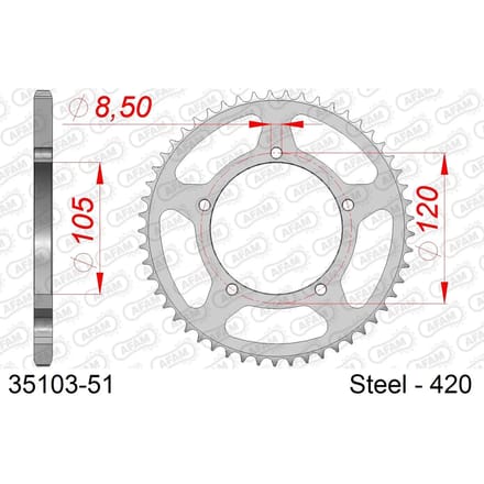Stalen motortandwiel achteraan Afam 420 51 dents