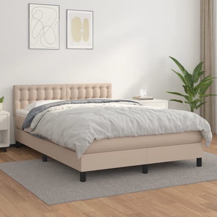vidaXL - Boxspring - met - matras - kunstleer - cappuccinokleurig - 140x200 - cm