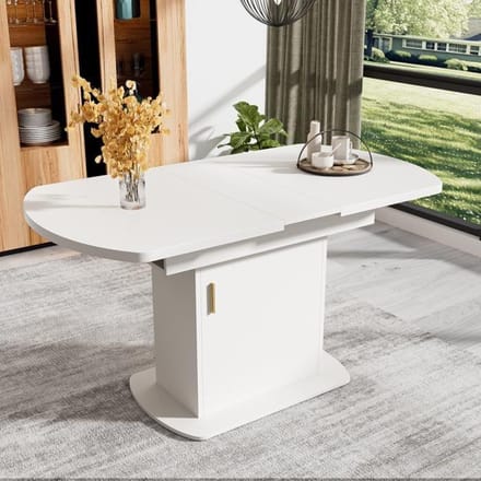 Eettafel - MUVOE - Ovaal uitschuifbaar - Wit - 110/130x70x75cm - Modern design wit