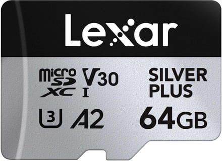 Lexar microSDXC Silver Plus UHS-I 64GB - Lezen 205MB/s, Schrijven 100MB/s - V30