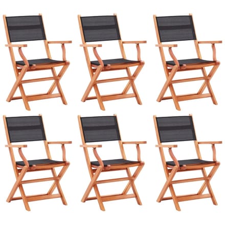 vidaXL - Klapstoelen - 6 - stuks - Zwart - Massief - Eucalyptus - Hout - & - Textiel