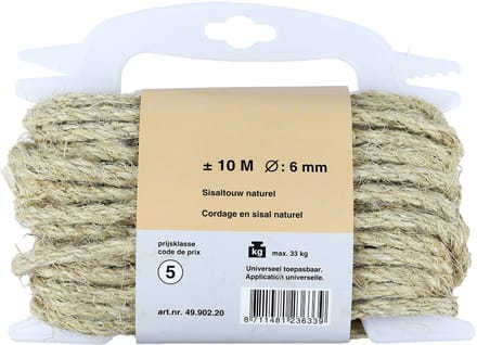 Sisal Touw op Haspel | 6 mm dik | 10 m
