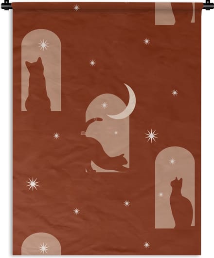 Wandkleed - Wanddoek - Sterren - Kat - Design - 60x80 cm - Wandtapijt
