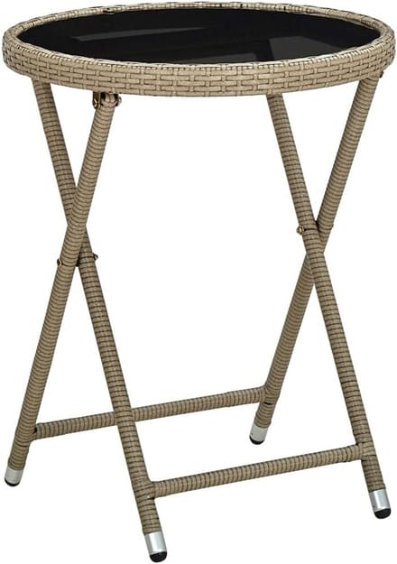 Lounge Tafeltje Tuin Tafel Balkon Bijzettafel Poly Rattan met Glas