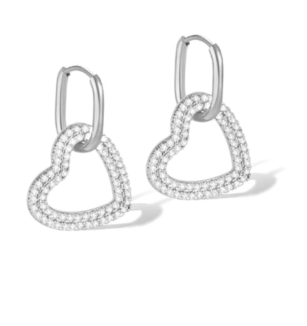 Statement Oorringen Hartje met Kristallen | Stainless Steel Zilver