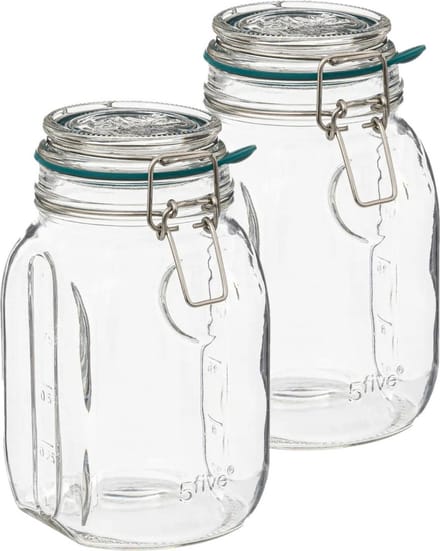 5Five Weckpot/inmaakpot Jarro - 2x - 1L - glas - beugelsluiting - D12 x H18 cm