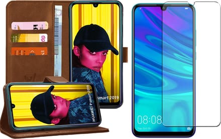 Hoesje geschikt voor Huawei P Smart 2019 - Book Case Kunstleer Wallet Bruin + Screen Protector Glas