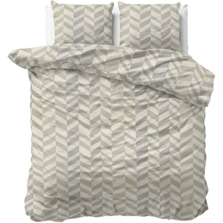 Sleeptime Dekbedovertrek Chevron Beige Zand - Eenpersoons 140 x 200/220 cm + 1 kussensloop