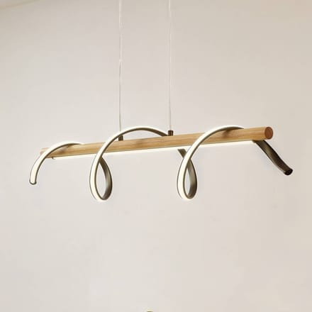 Lindby LED hanglamp Spiraali, zwart, hout, lengte 95 cm