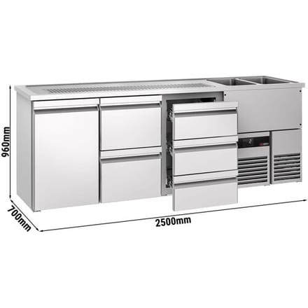 GGM Gastro Bierkoeling PREMIUM - 2500x700mm - 1 deur & 5 laden zilver