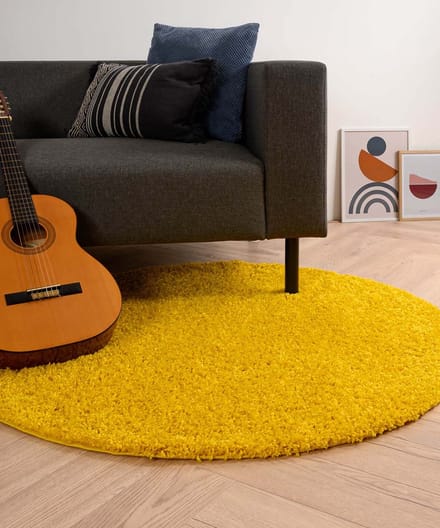 Rond hoogpolig vloerkleed - Shaggy Trend geel 80