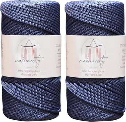 Macram touw 3 mm - Polyester Garen voor Knoopkunst Projecten - Denim Blauw