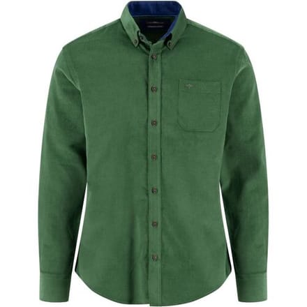Fynch-Hatton Overhemd Solid Color Cotton Corduroy Button-Down Dark Leaf / male