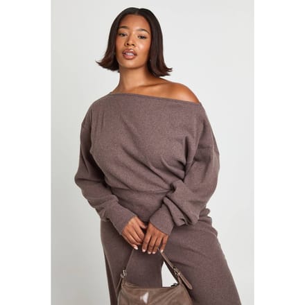 boohoo Dames Plus slordige schouderloze top | Bruin | Maat: 46