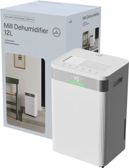 Mill MDH12 luchtontvochtiger - tot 24m2 - 12 liter per dag - timer - programma voor drogen wasgoed- 5 jaar garantie