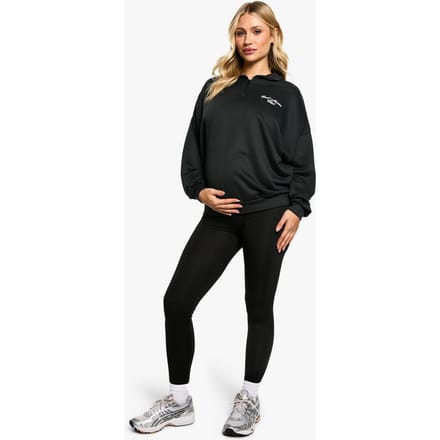 boohoo Dames Maternity Cool Moms Club Slogan Half Zip Sweat & Legging Set | Black | Maat: Small