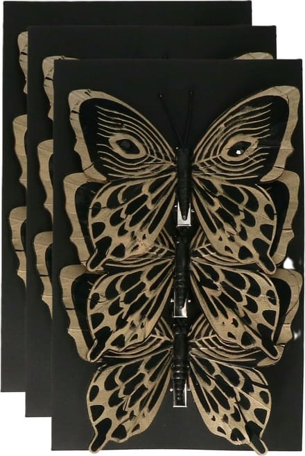 Othmar Decorations vlinders op clip - 9x st - zwart - 12 cm - kunststof -kerstversiering