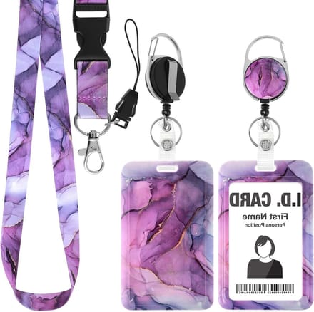 Marmeren Lanyard met Retractable Cord, ID Kaarthouder van Plastic met Verticale Bescherming en Print (Paars)