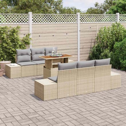 vidaXL - Tuinbank - Set - 7 - st - Beige - poly - rattan