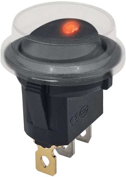 ProRide Wipschakelaar ON-OFF KCD2-12 - met Beschermkapje - 3 pins - Rond - 12V/20A - LED indicator Rood