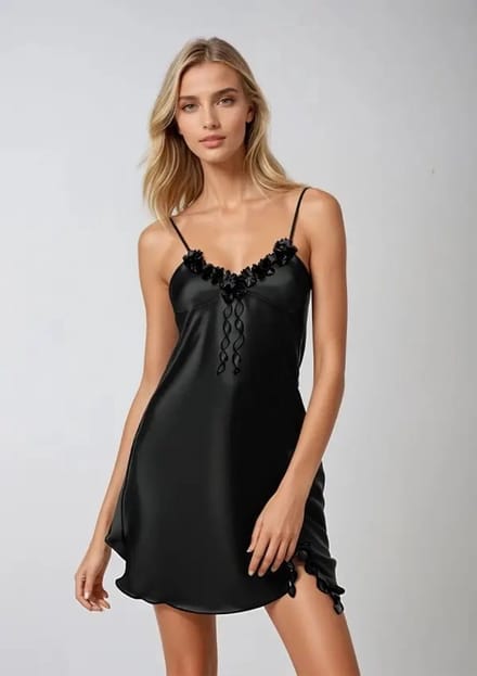 Hoogwardige satijn chemise zwart - Gabi S