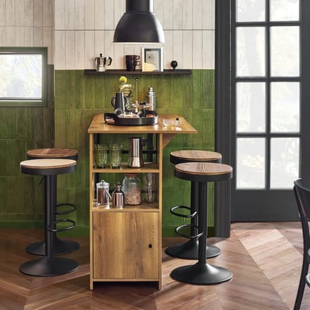 QUESTYR Uitschuifbare Bartafel – Industrieel Design – Hoge Tafel / Eettafel – Stevig Metaal Frame – Bruin