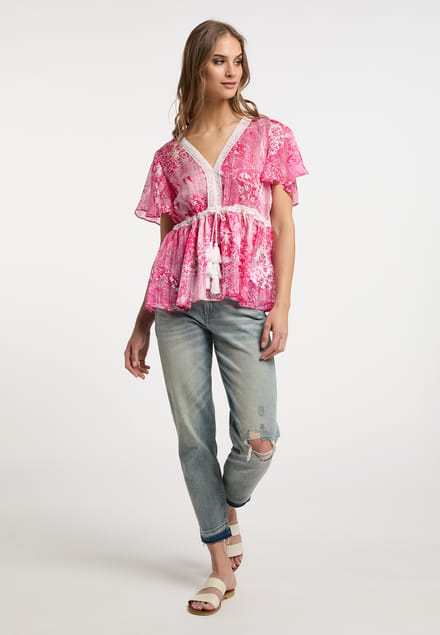IZIA Blouse Dames roze wit