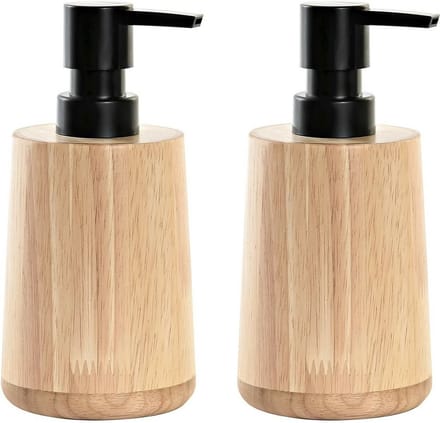 Zeeppompje/dispenser - 2x - bruin - bamboe hout - 8 x 16 cm - keuken/toilet/badkamer - lotion pompje