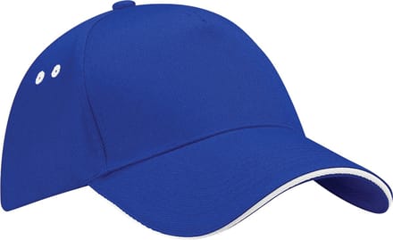 Beechfield Unisex Ultimate 5 Panel Contrast Baseball Cap met Sandwich Peak / Hoofddeksel (Pakket van 2) (Helder Koninklijk/Wit)