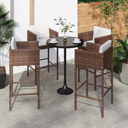 vidaXL - Barkrukken - 4 - st - met - kussens - poly - rattan - bruin