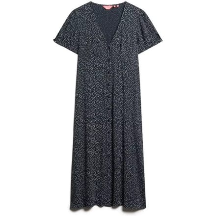 Superdry - Bedrukte midi-teadress met knopen en korte mouwen - Dames - Jurken