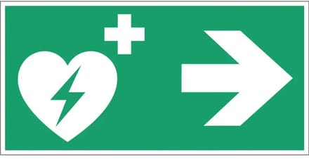 AED pijl rechts bord – E010 | gecoat dibond materiaal | 20 x 10 cm