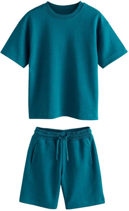 Next - Jongens - Ruimvallend T-shirt van zware stof en short - Blauw