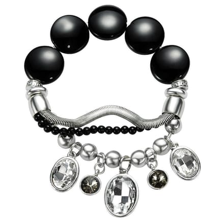 Behave - Armband zwart elastiek - Glam stijl avondlook sierkralen