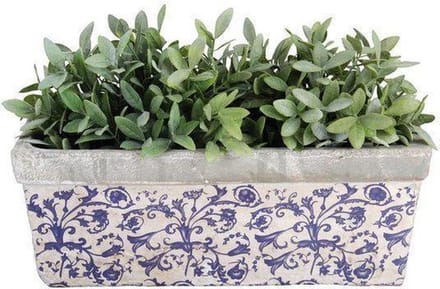 Balkonbak Aged ceramic blauw/wit
