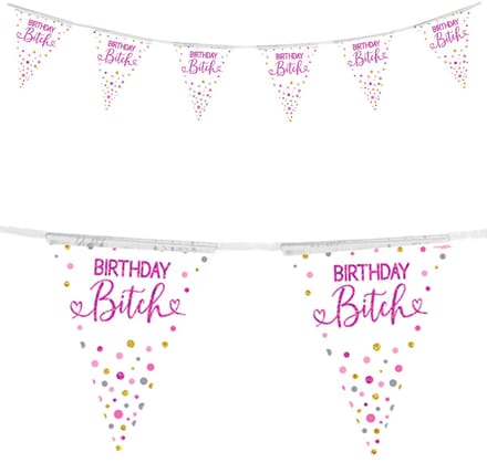 Oaktree - Vlaggenlijn Birthday bitch holografisch roze (3,9 m)