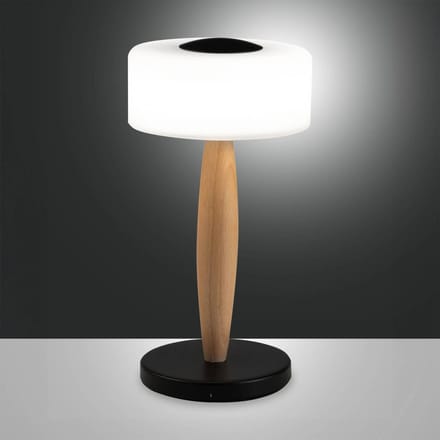 Fabas Luce Elea LED tafellamp, zwart, hoogte 29 cm, glas, hout