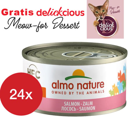 Almo Nature jelly met zalm 24 x 70 gram met GRATIS Delickcious dessert