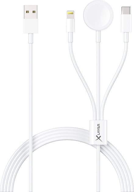 XLayer - 3-in-1 USB Oplaadkabel - USB-C - Geschikt voor Apple Lightning & Apple Watch Oplader - 1.5M