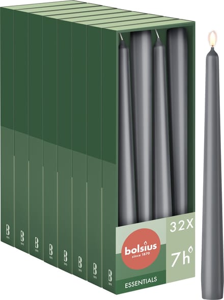 Bolsius - Gladde Dinerkaarsen - 24,5 cm - 32 stuks - Antraciet - Donker Grijs