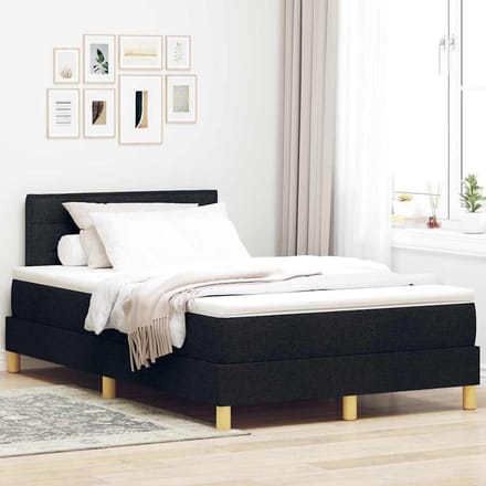 vidaXL - LED - Box - Spring - Bed - met - hoofdeinde - Zwart - 120 - x - 200 - cm - Stof