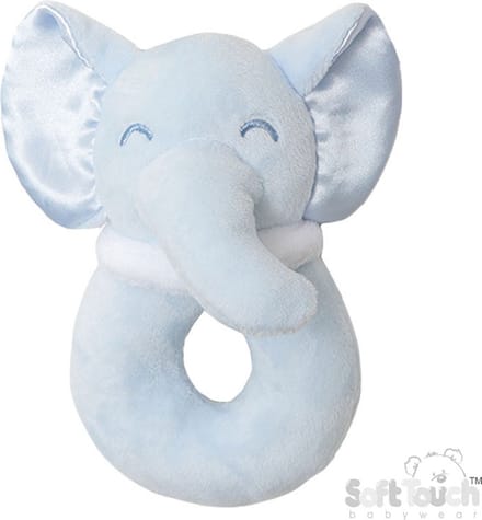 Soft Touch Rammelaar Olifant Junior 12 Cm Polyester Blauw Met Satijnen Oortjes