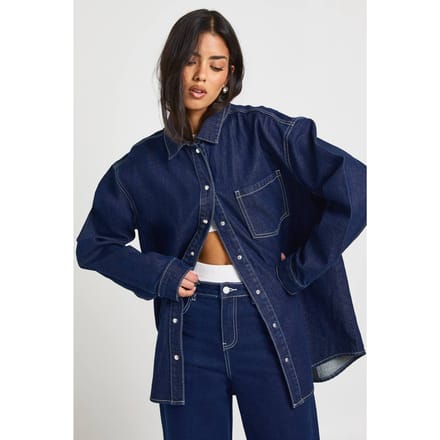 boohoo Dames Oversized Denim Shirt | Indigo | Maat: 6