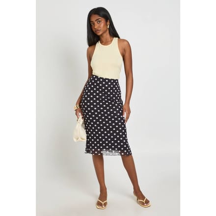 boohoo Dames Polkadot Mesh Midirok | Zwart | Maat: 36