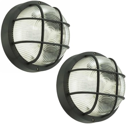 Buitenlamp - 2x - rond - bulleye lamp - zwart - E27 fitting - waterdicht - IP54 - 18 cm